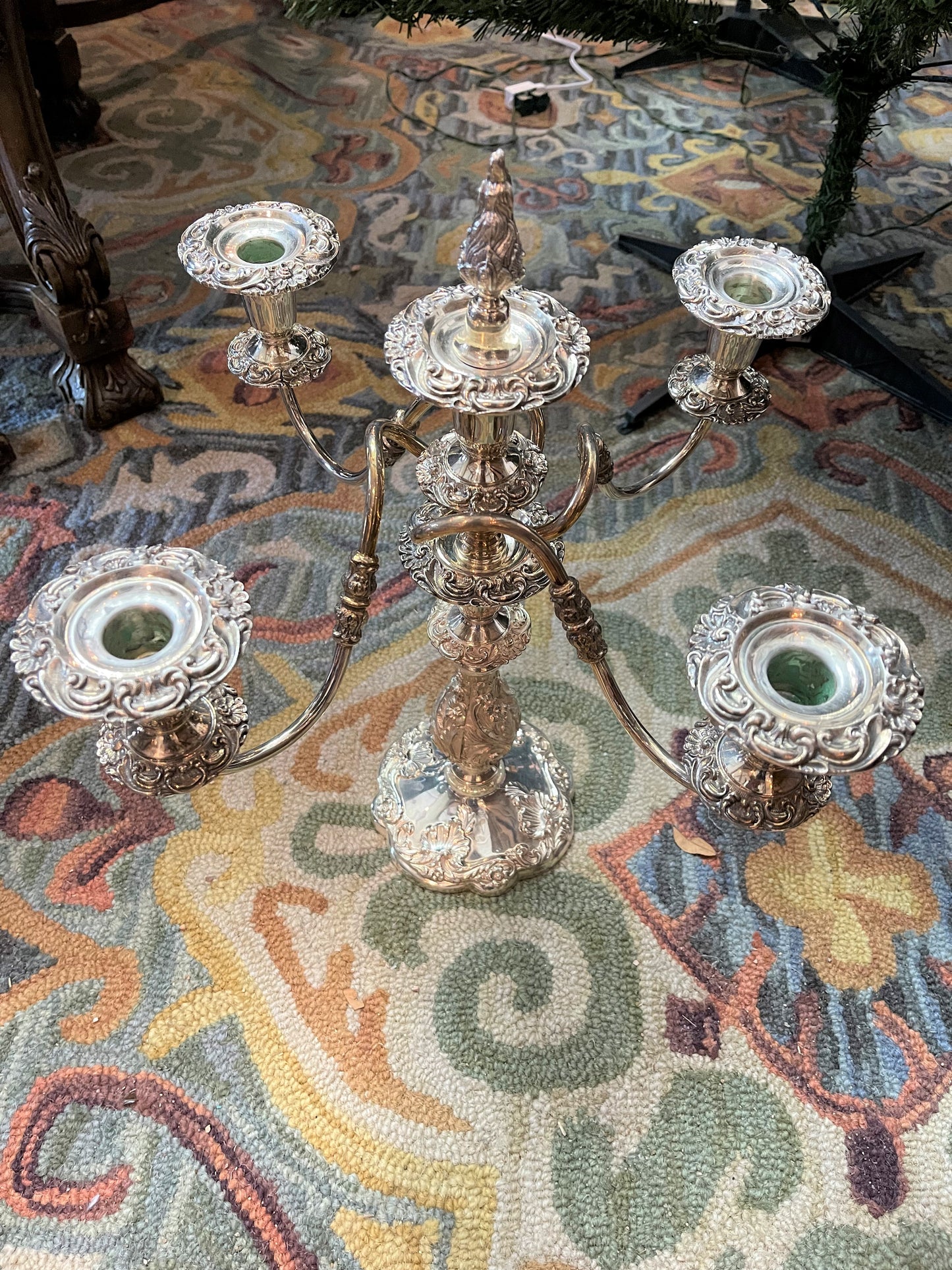 Sheffield Silver Co. 5 Light Candelabra with Snuffer, Rococo Style, Vintage, Silver Plate