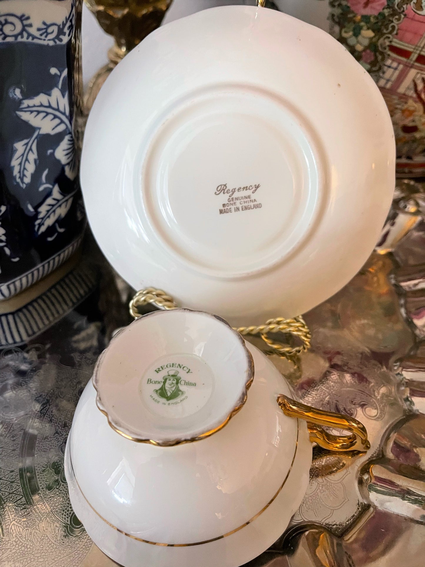 Spaniel Teacup and Saucer Set by Regency, Vintage, Made in England, Bone China