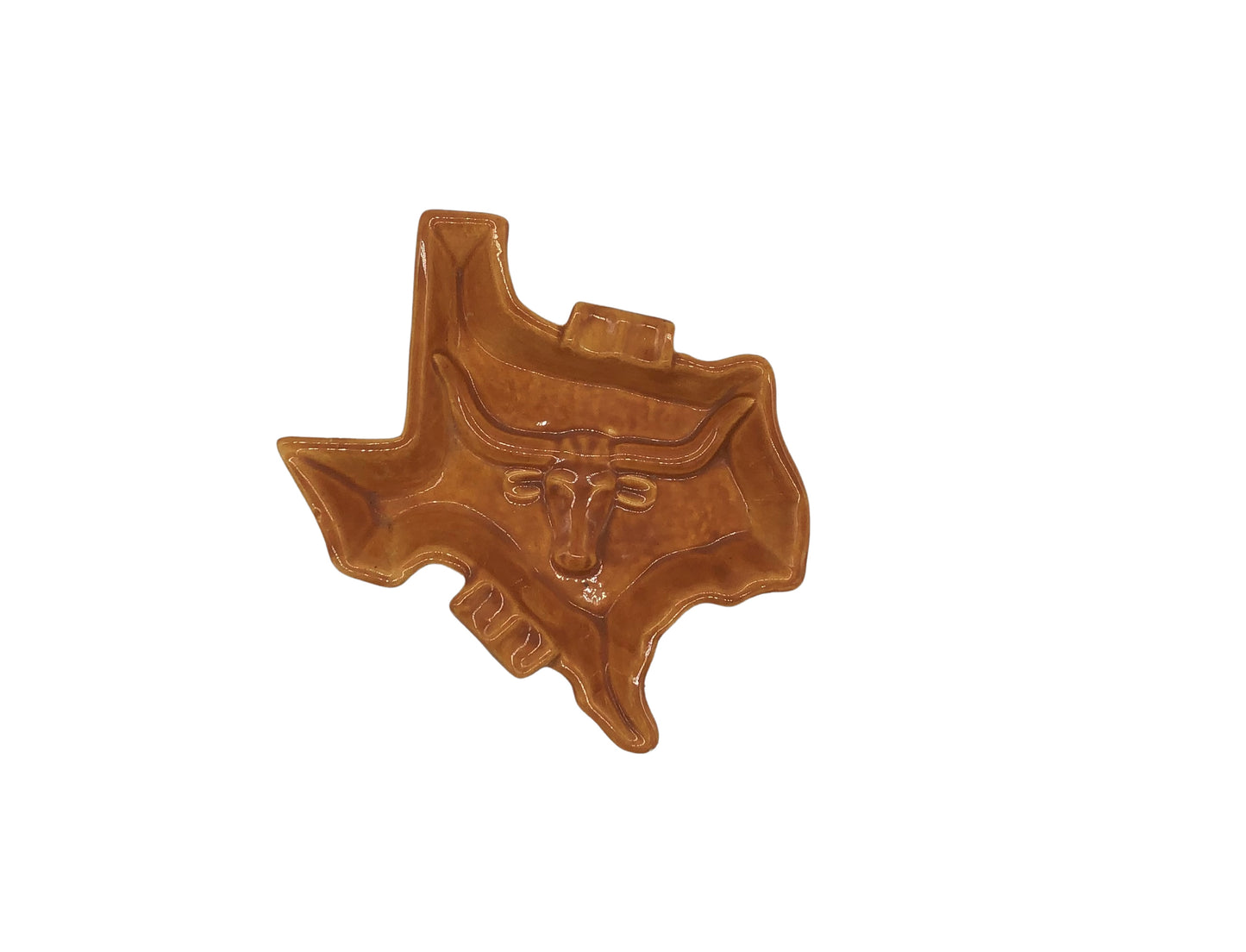 Vintage Texas Longhorn Ashtray, Burnt Orange, Ceramic, Hand Painted