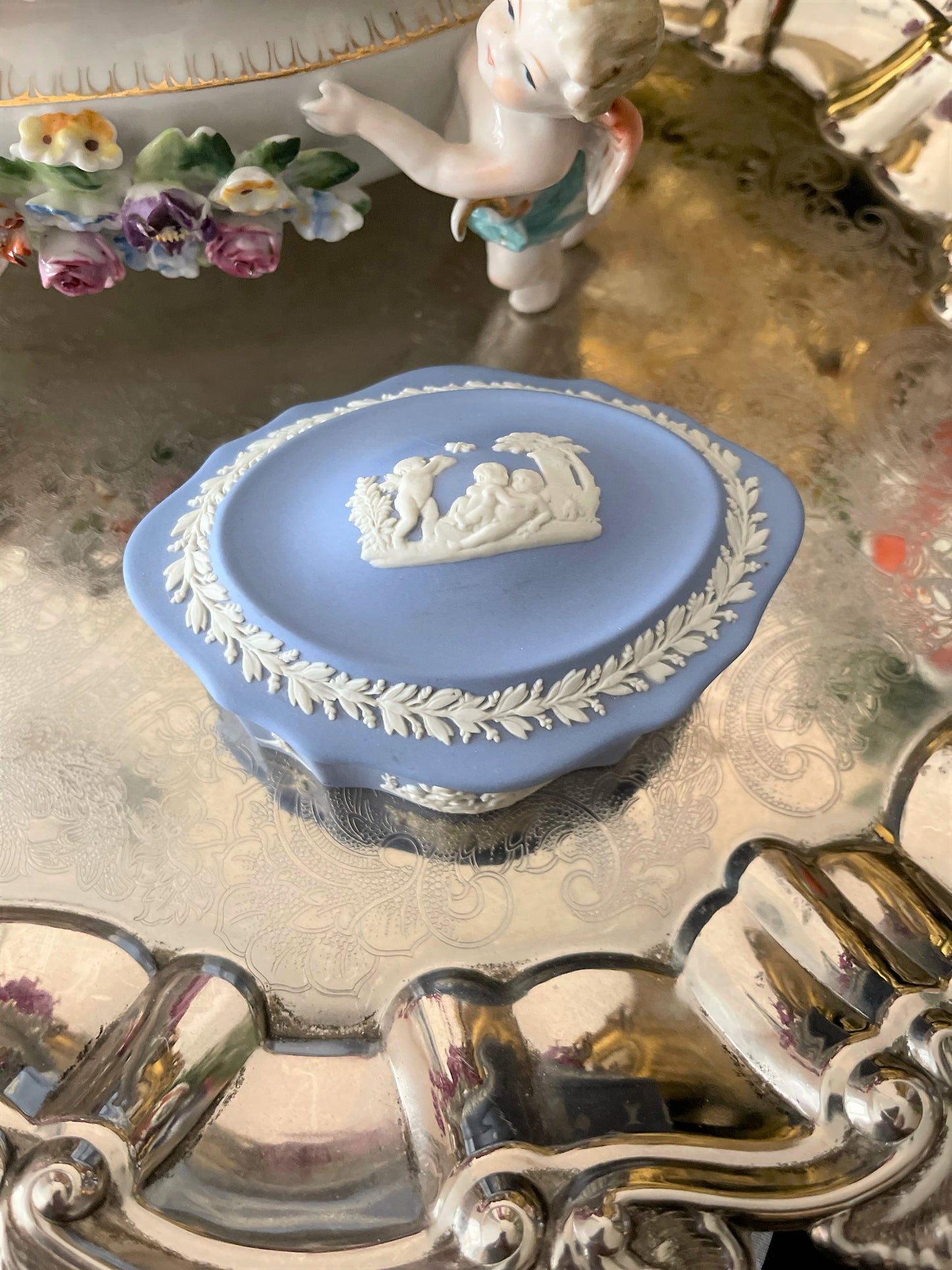 Wedgwood Lidded Dish with Cherubs and Laurel, Wedgwood Trinket Box