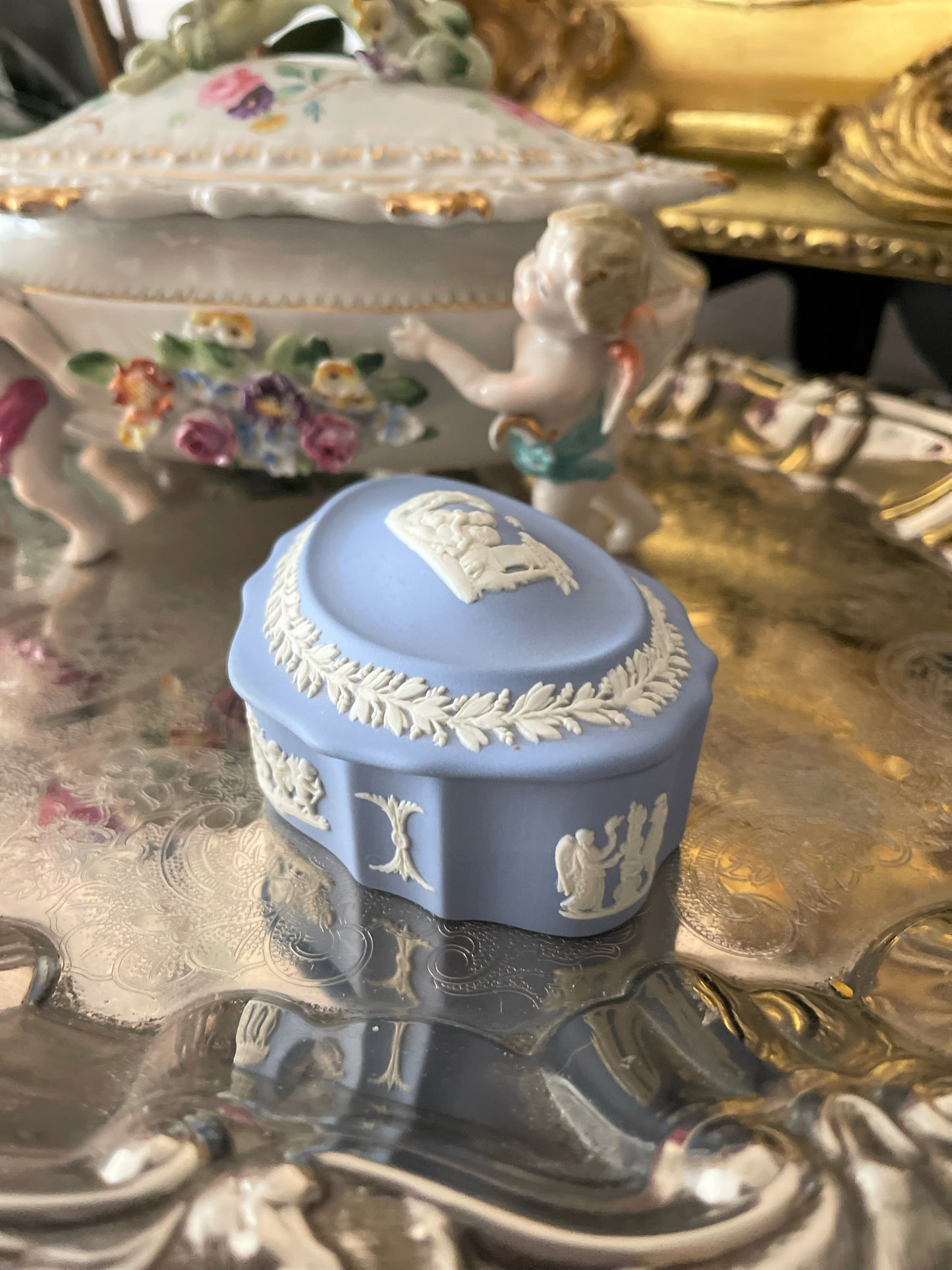 Wedgwood Lidded Dish with Cherubs and Laurel, Wedgwood Trinket Box