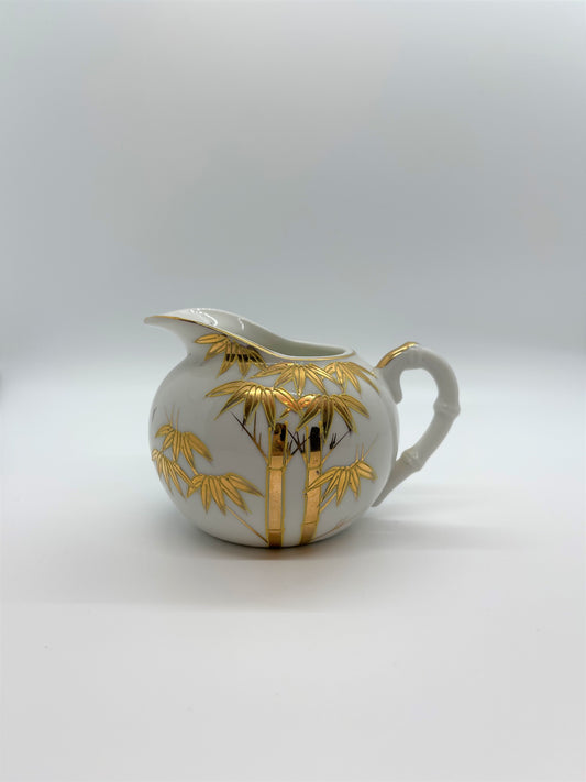 Three Piece Gold and White Bamboo Style Tea Set - Vintage