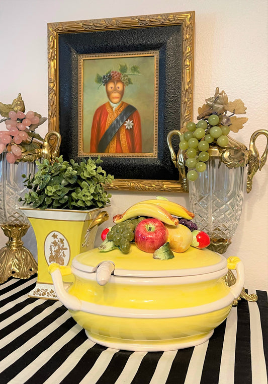 Vintage Arnart Harvest Fruit Topiary Lidded Soup Tureen with Ladle