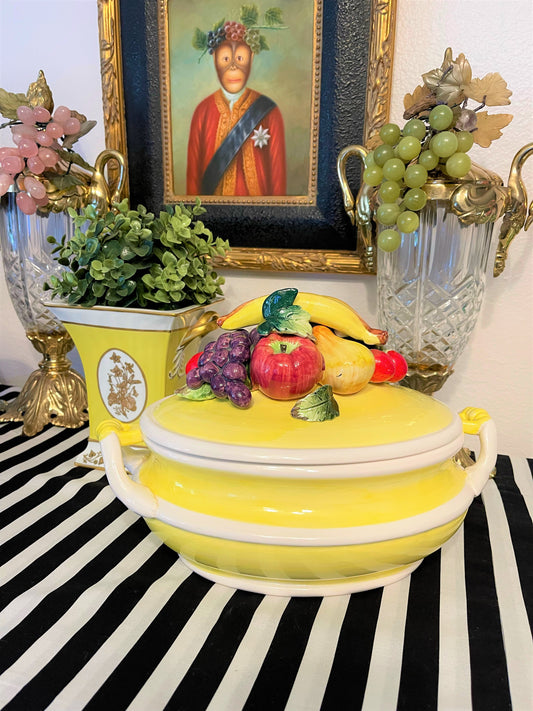 Vintage Arnart Harvest Fruit Topiary Lidded Soup Tureen with Ladle