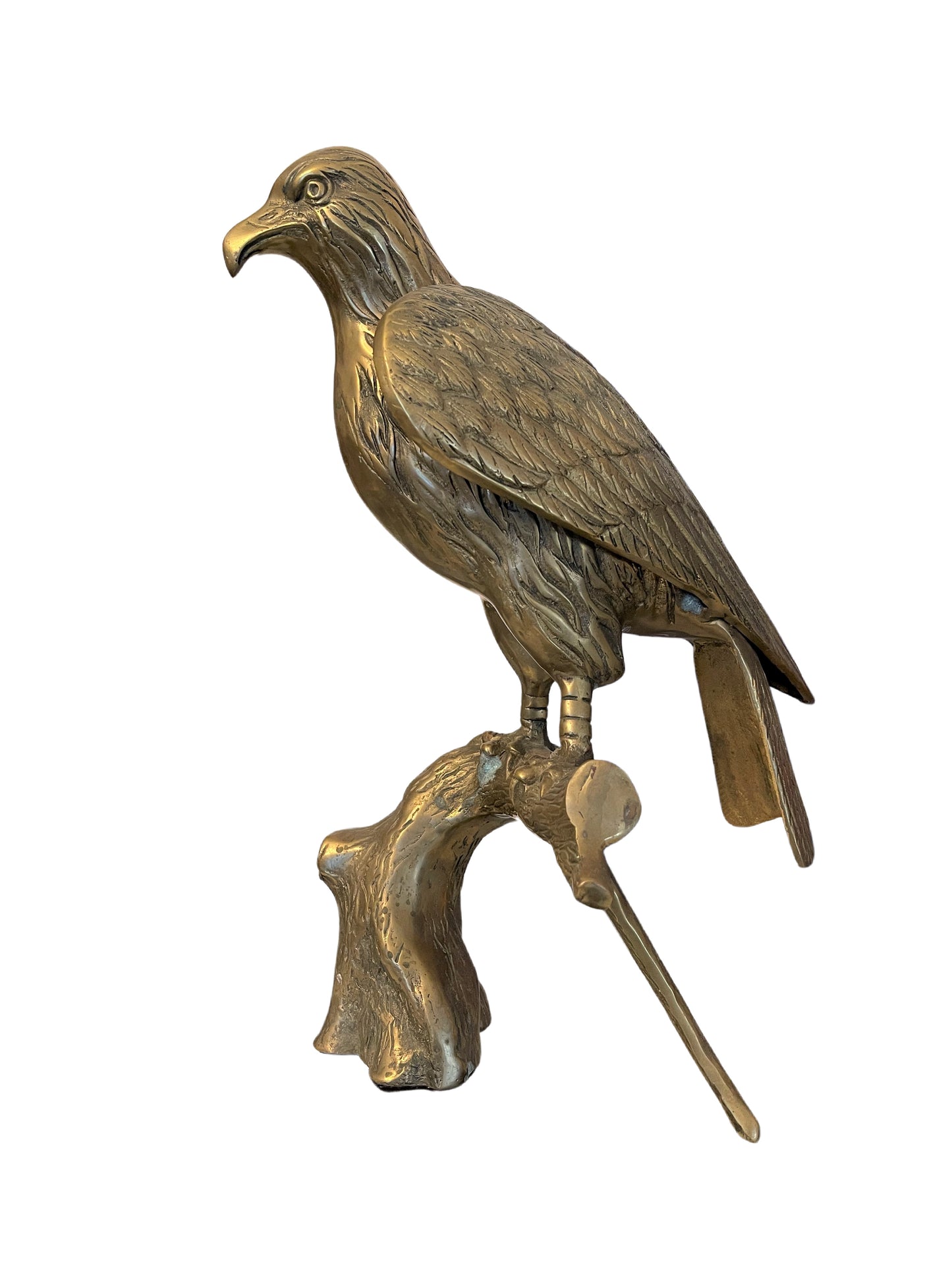 Vintage Brass Bird of Prey Statuette on Tree Branch