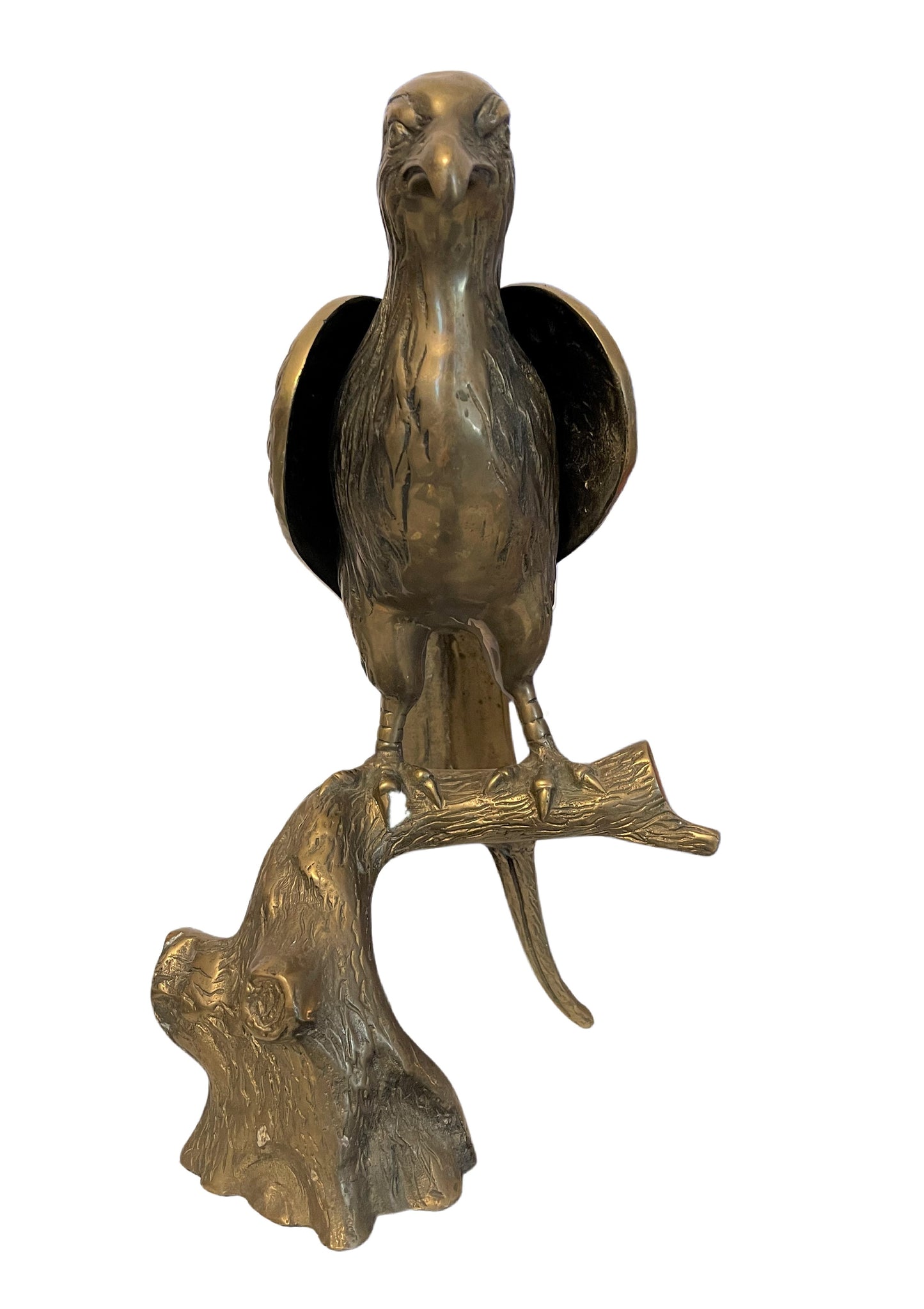Vintage Brass Bird of Prey Statuette on Tree Branch