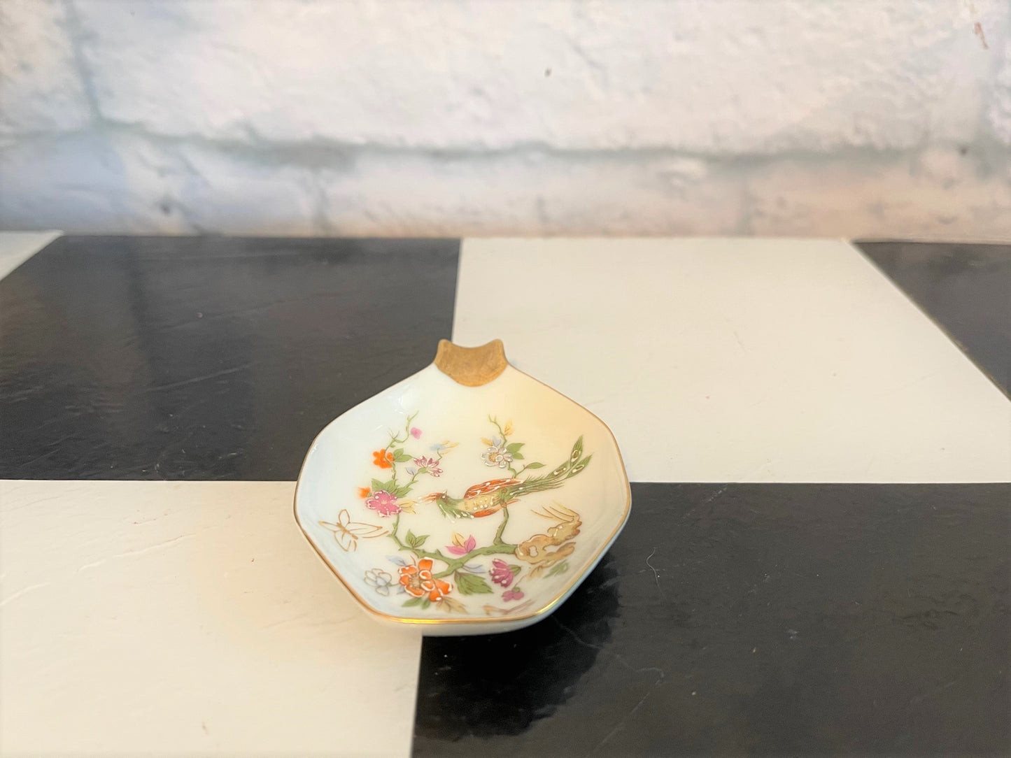 Vintage Chinoiserie Phoenix Trinket Dish, Vintage Hand Painted Ash Tray, Mid Century, Gilt Detail, Bird Decor, Vintage Decor, Shelf Styling