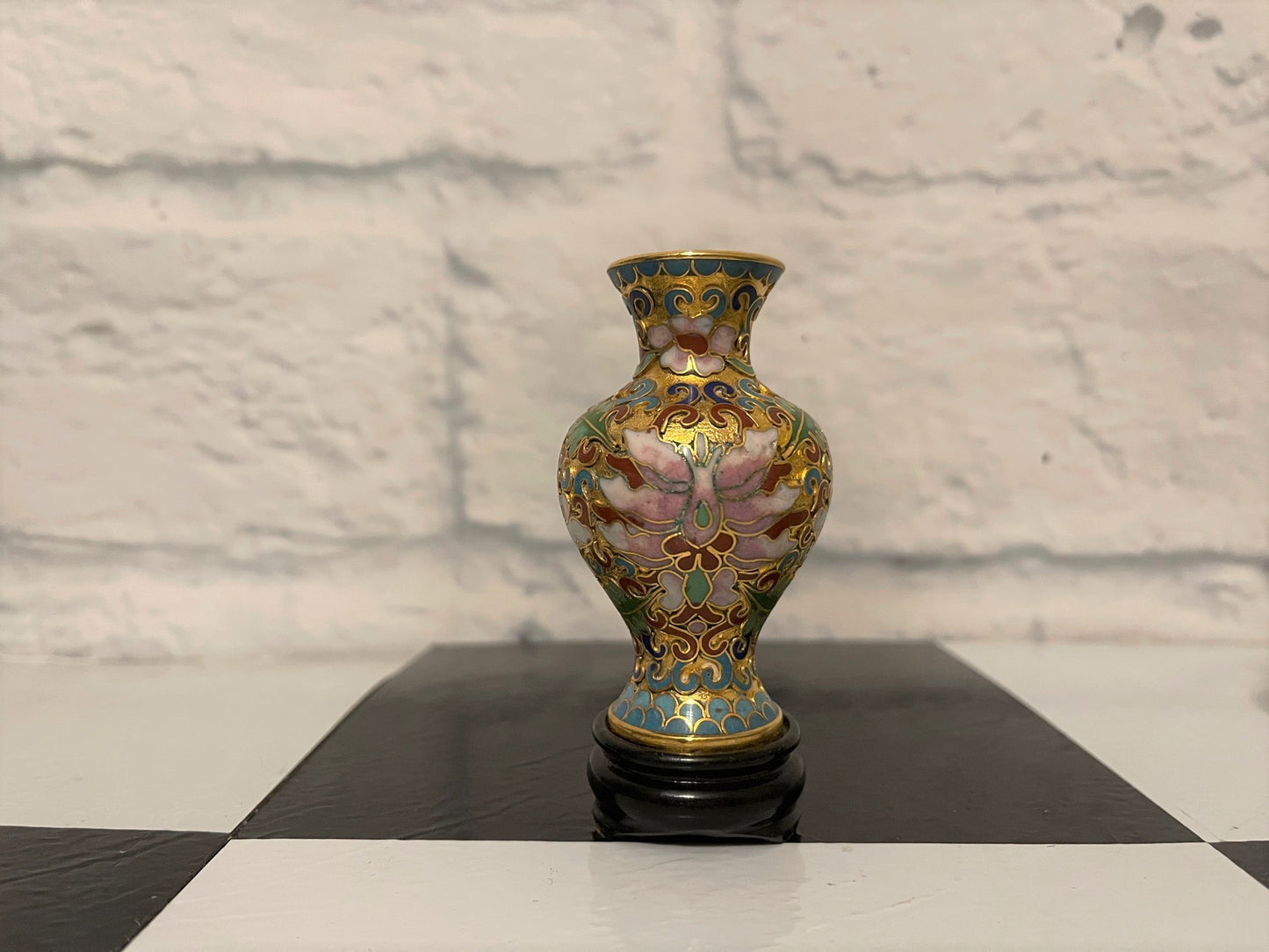 Cloisonné Bud Vase with Stand