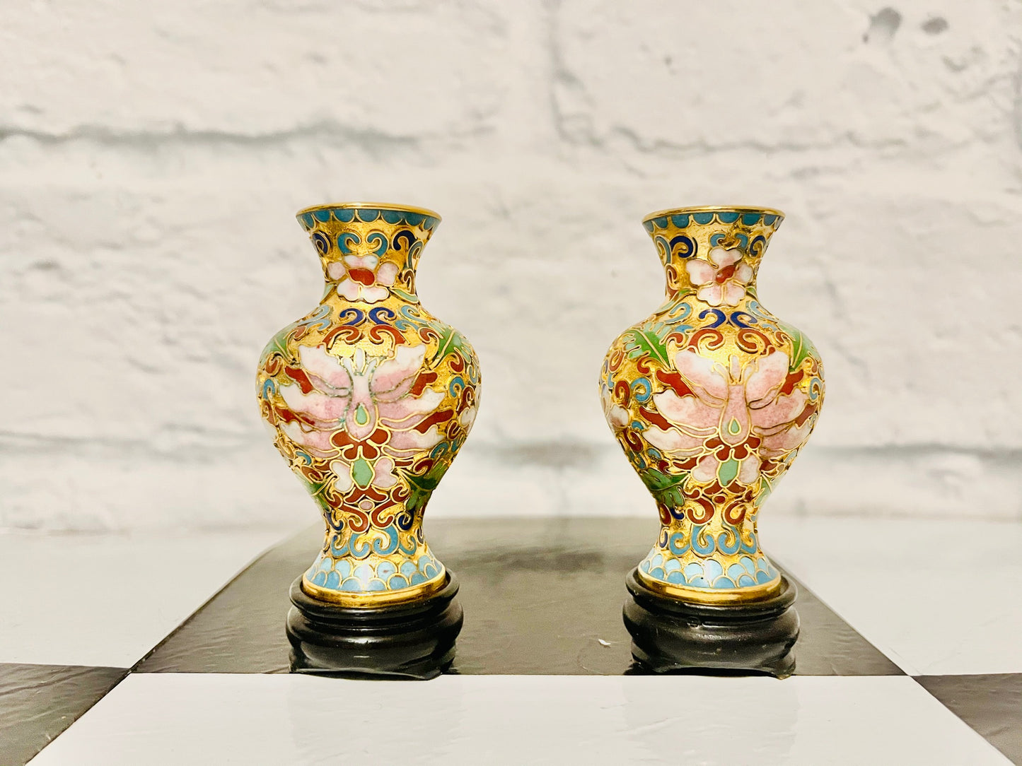 Cloisonné Bud Vase with Stand