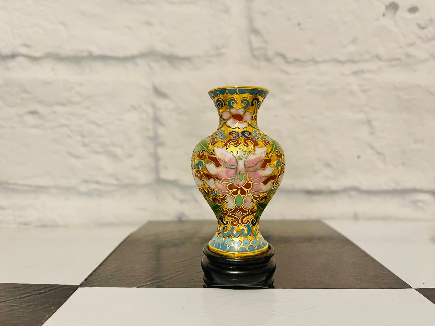 Cloisonné Bud Vase with Stand