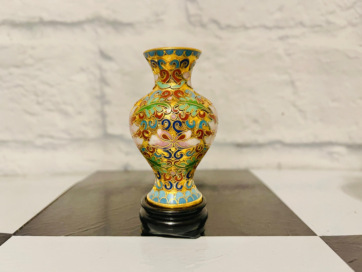 Cloisonné Bud Vase with Stand