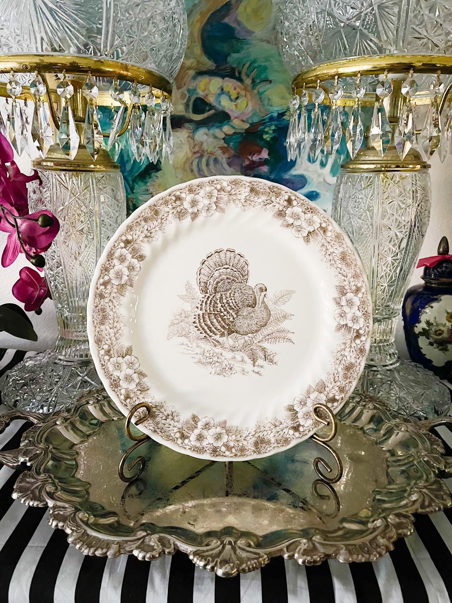 Vintage Churchill Round Thanksgiving Turkey Platter, Made in Columbia, 12" Chop Plate