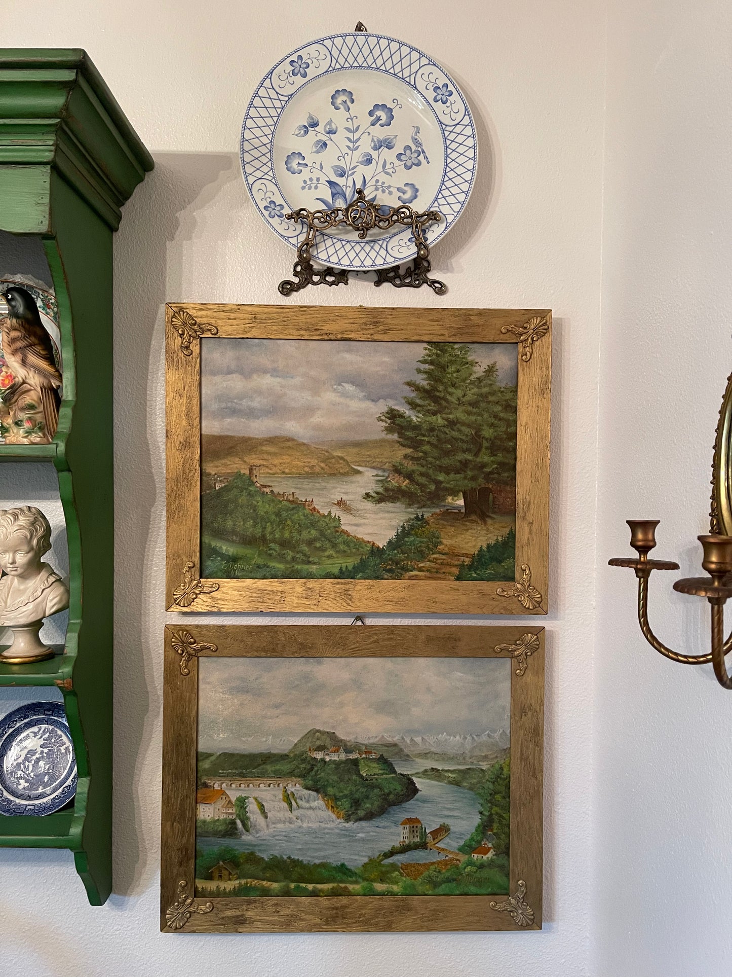 Antique Painting of the Rhine River in the Swiss Alps #1, Signed and Dated, Framed