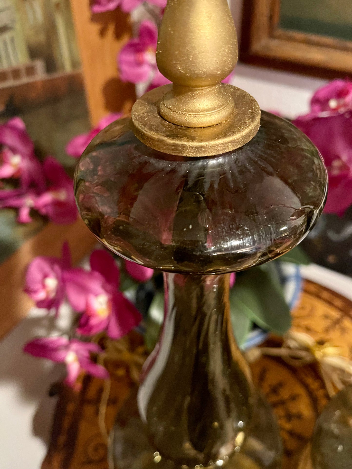 Italian Murano Smoke Glass Table Lamp Pair,MCM