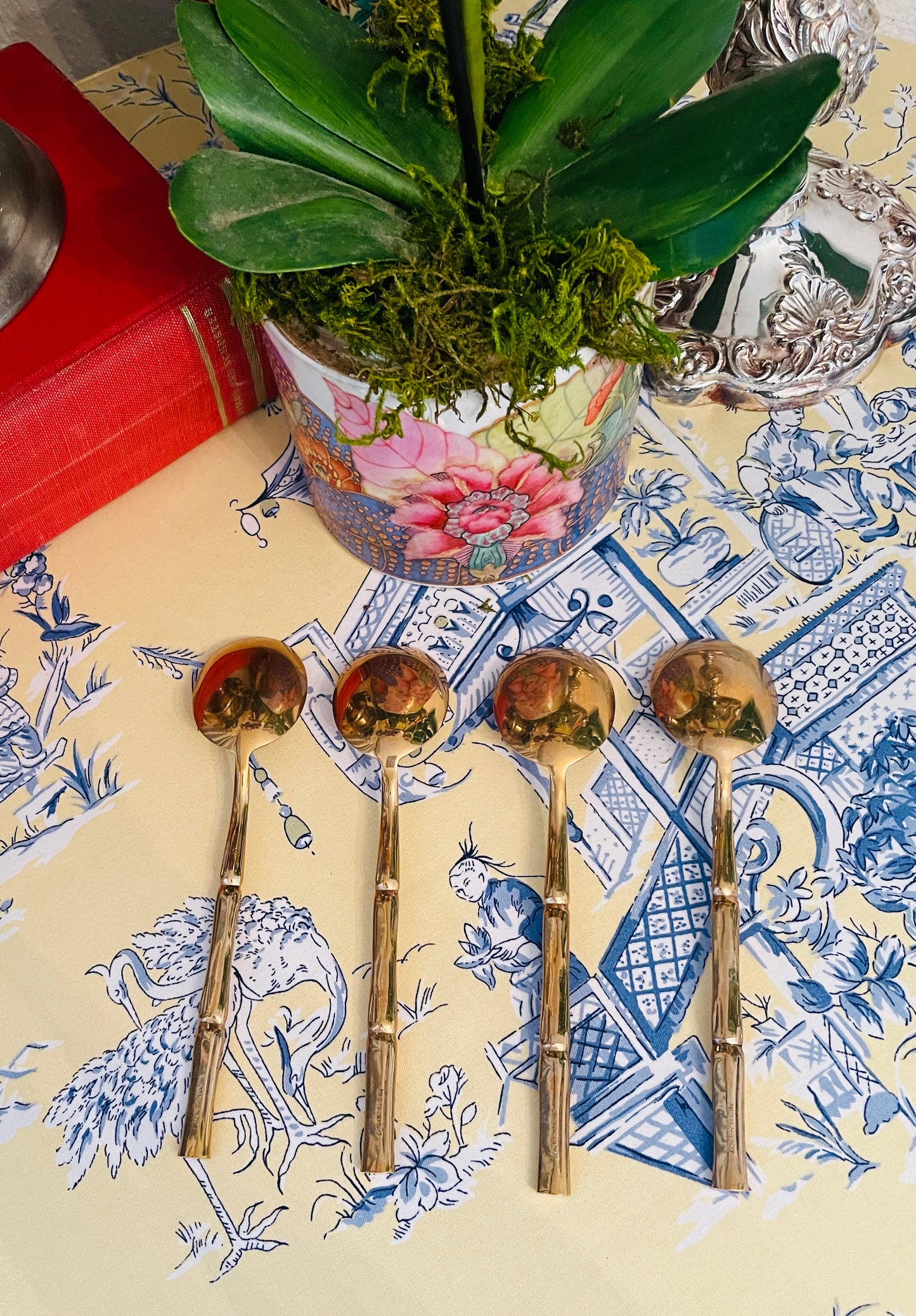 Vintage Brass Bamboo Soup Spoons, Set of Four