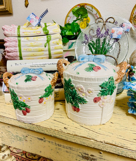 The Haldon Group Blue Ribbon and Bow Basketweave Canister Set