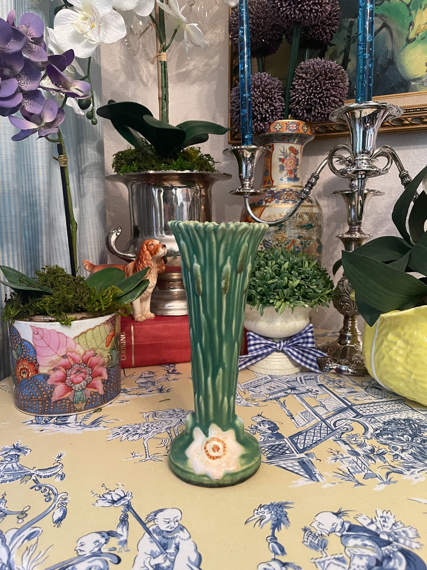 Weller Pottery Ardsley Lily Pad Vase, Water Lily and Cattails, and White