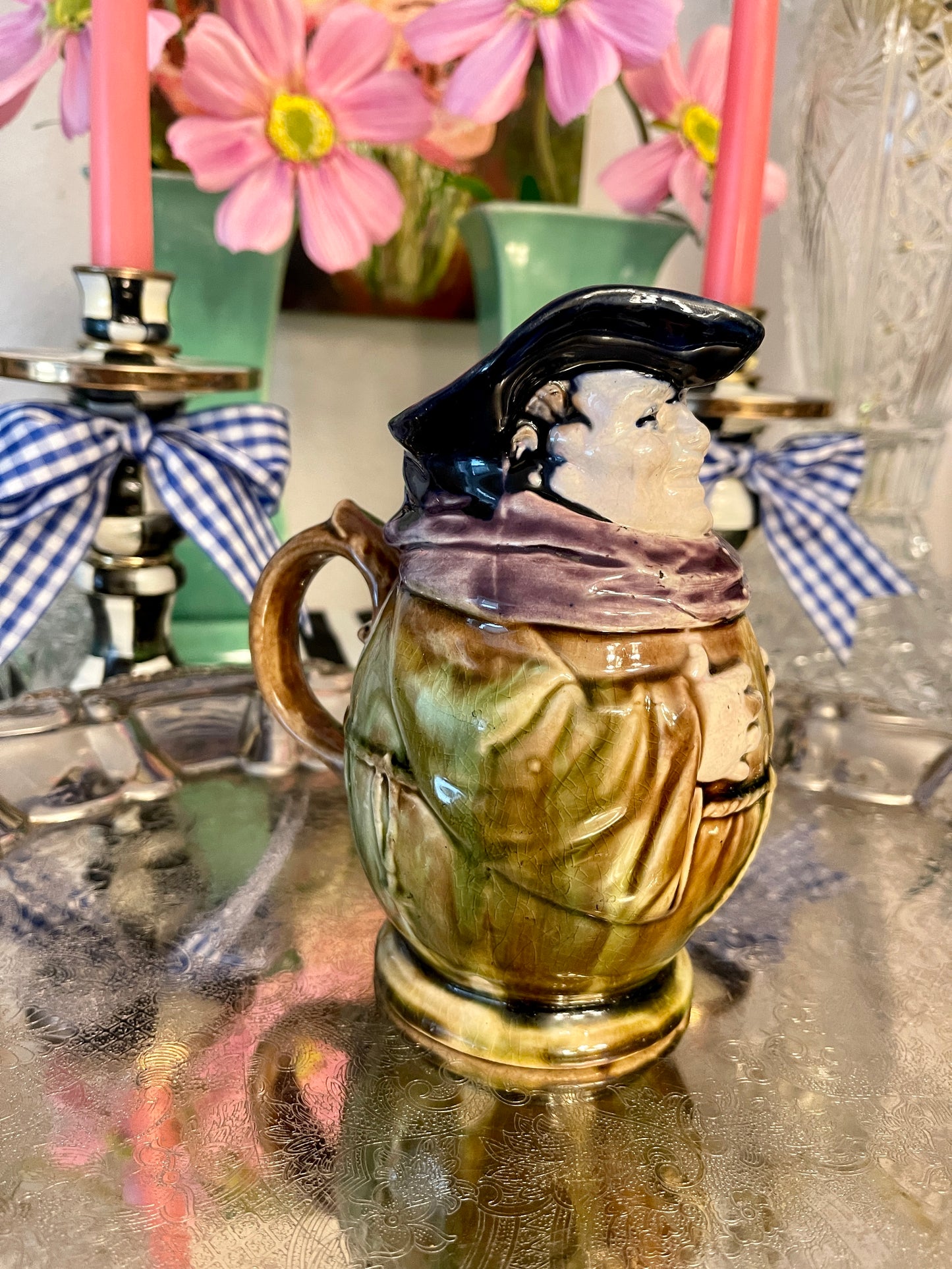 Antique Majolica Monk Pitcher, Majolica Friar Jug, Majolica Toby Jug
