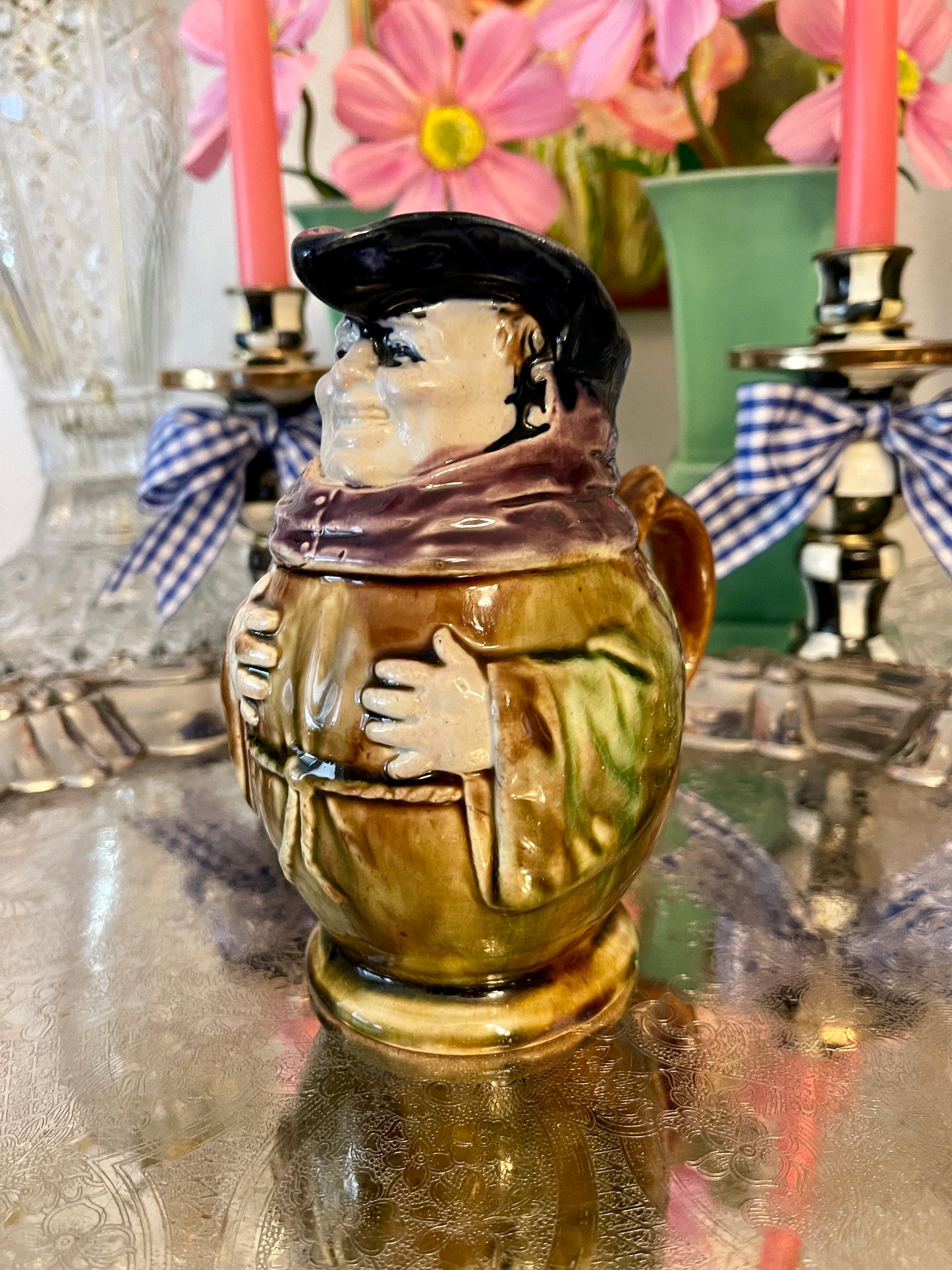 Antique Majolica Monk Pitcher, Majolica Friar Jug, Majolica Toby Jug