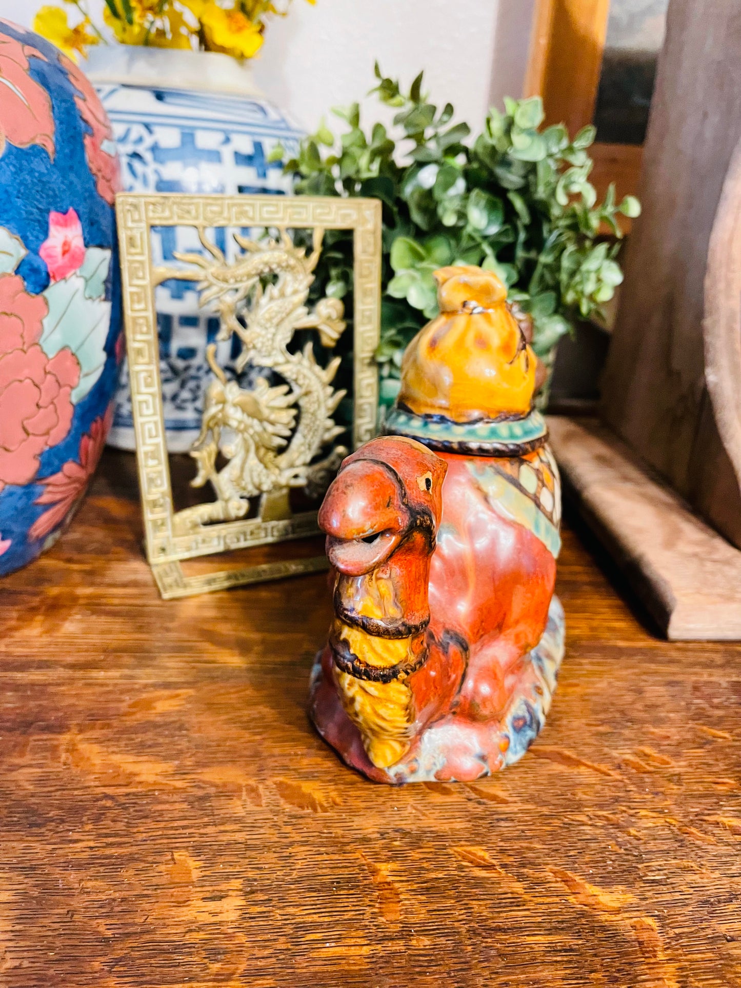 Vintage Majolica Camel Tea Pot, Camel Shelf Decor