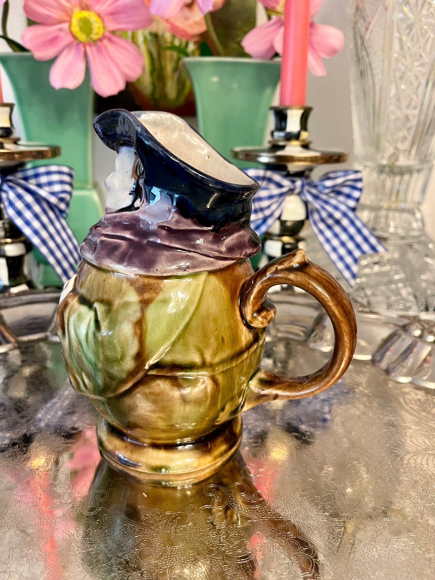 Antique Majolica Monk Pitcher, Majolica Friar Jug, Majolica Toby Jug