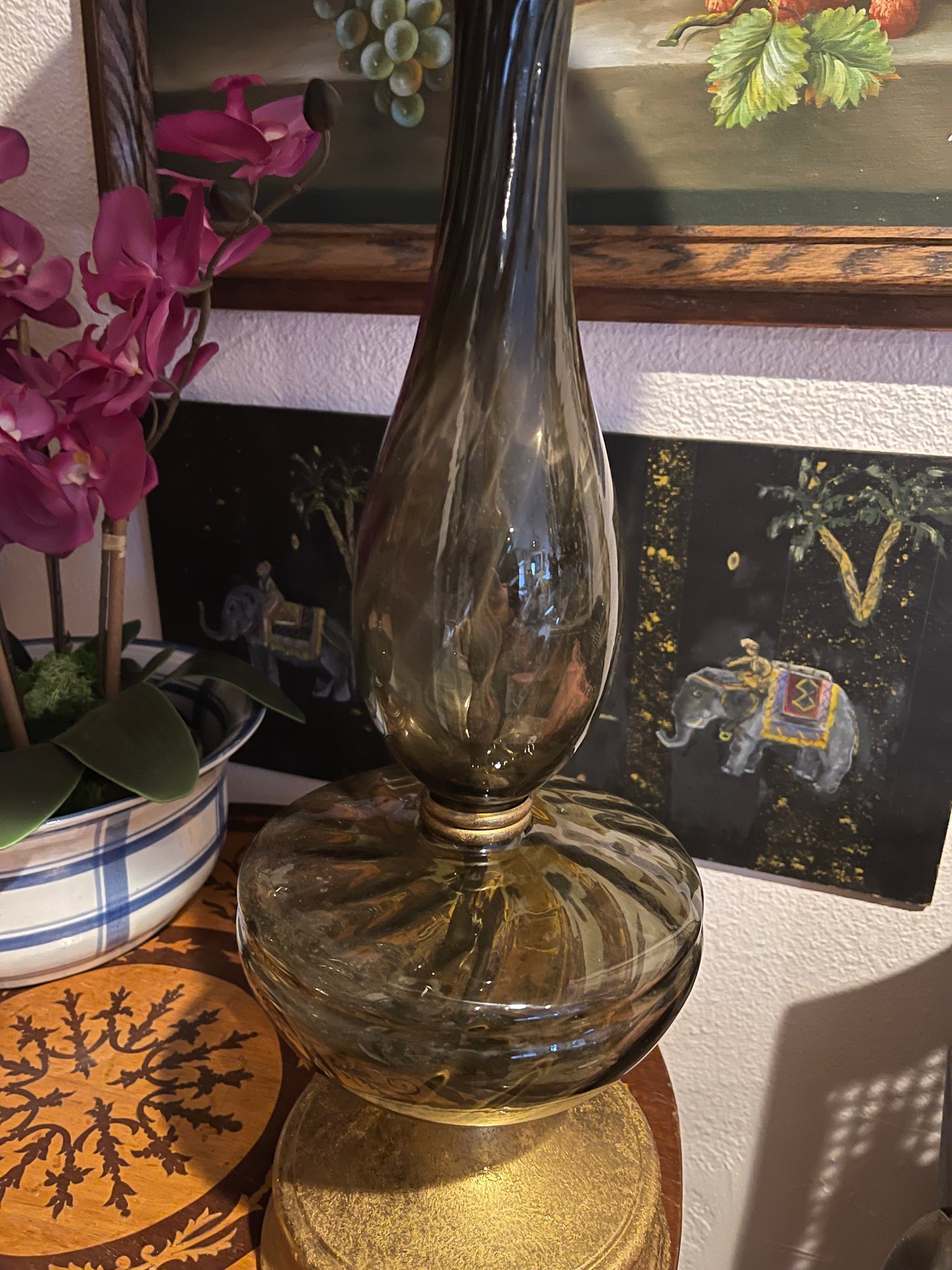 Italian Murano Smoke Glass Table Lamp Pair,MCM