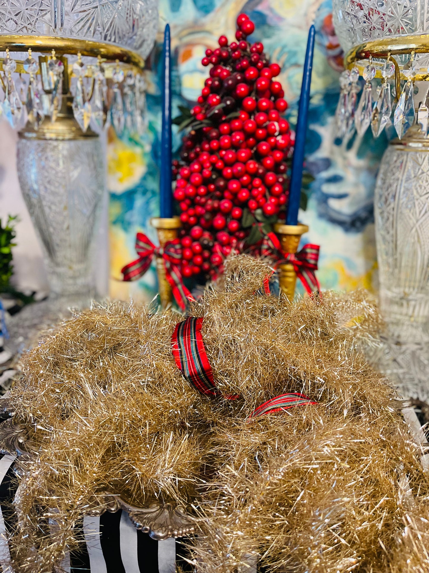 Vintage Gold Metal Lametta Tinsel Garland Circa 1930’s, Maximalist Grandmillennial Holiday Decor