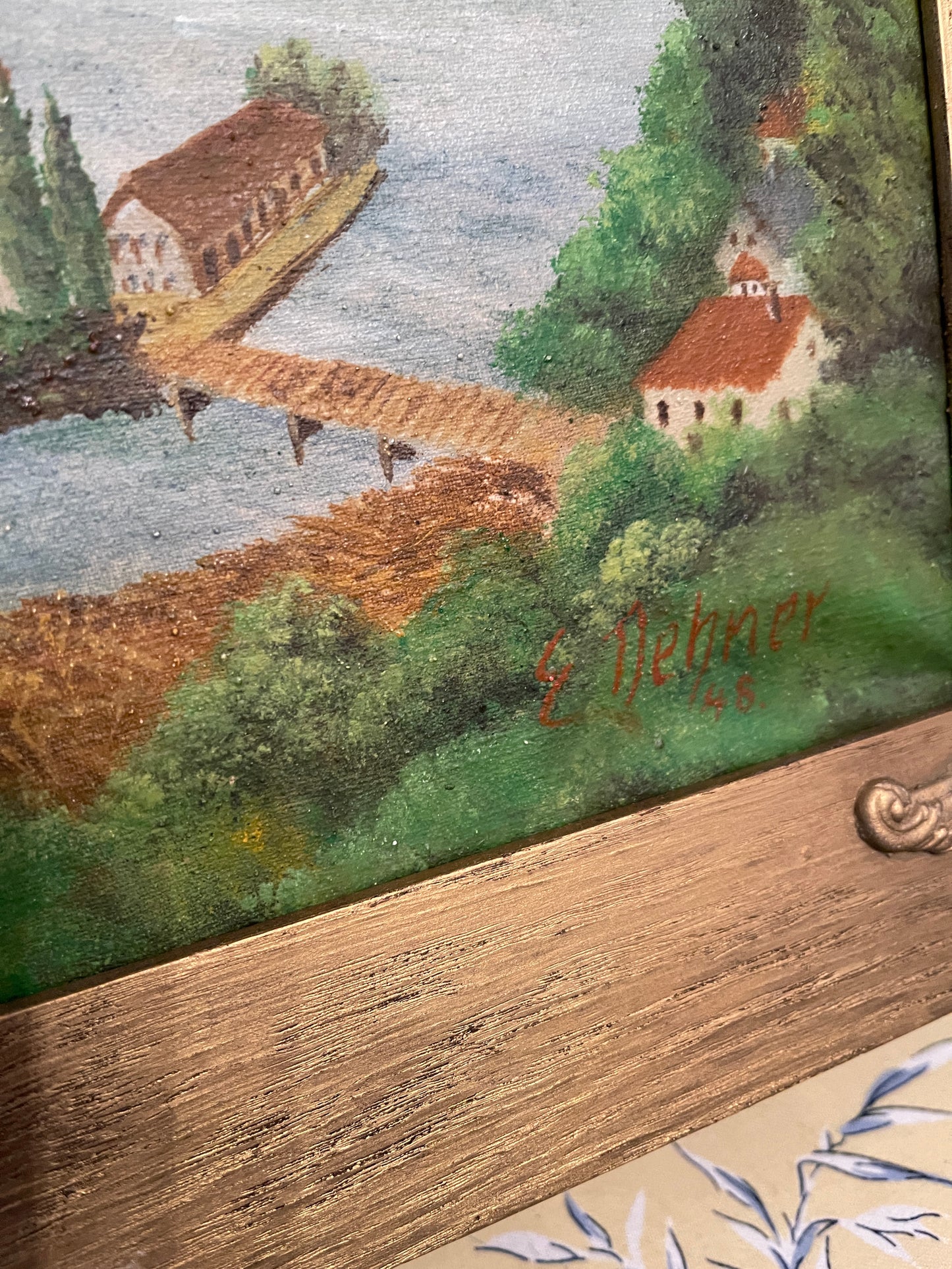 Antique Painting of the Rhine River in the Swiss Alps #1, Signed and Dated, Framed