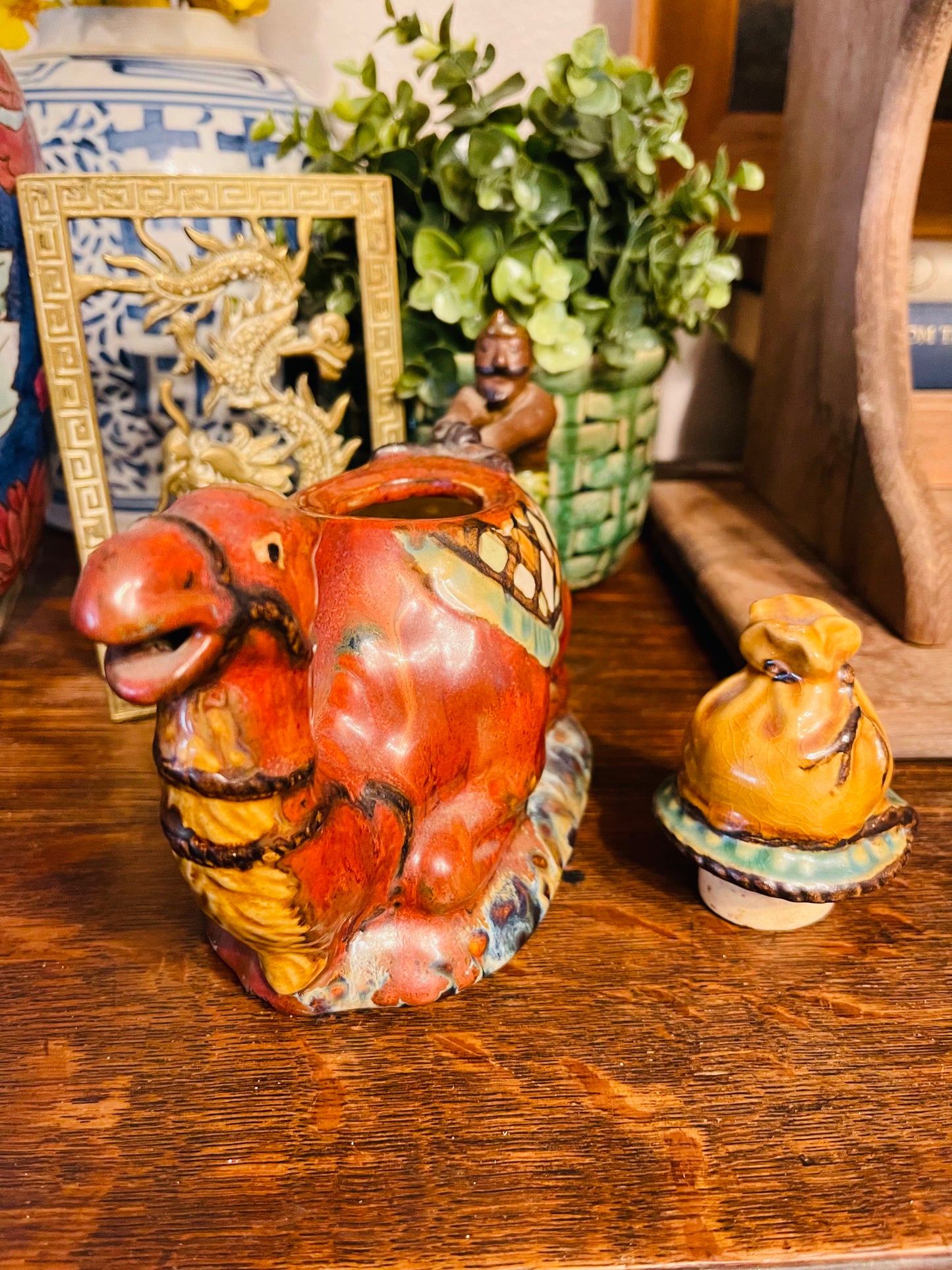 Vintage Majolica Camel Tea Pot, Camel Shelf Decor