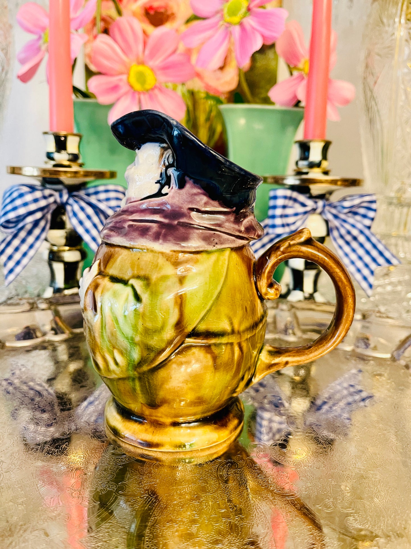 Antique Majolica Monk Pitcher, Majolica Friar Jug, Majolica Toby Jug