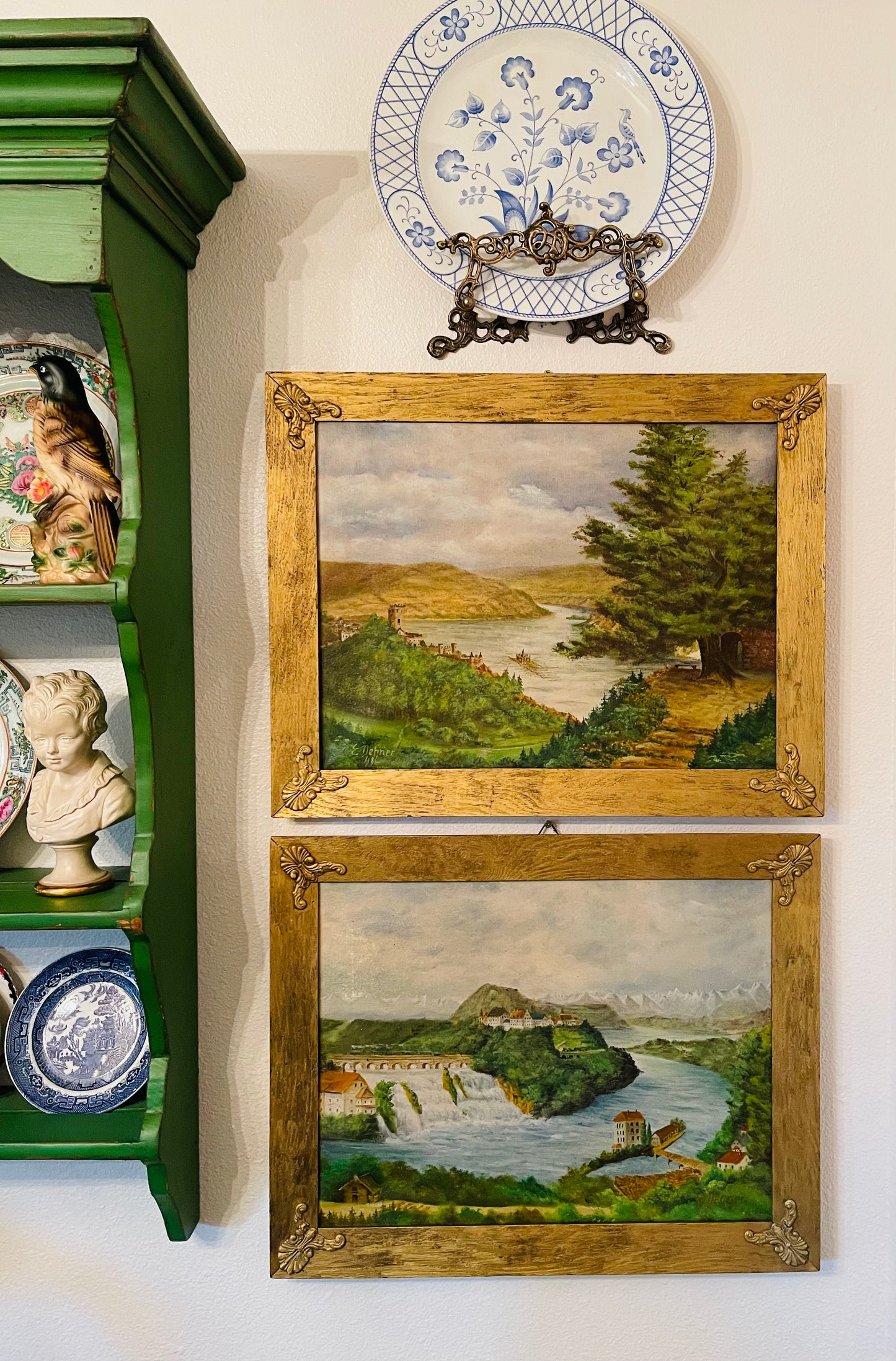 Antique Painting of the Rhine River in the Swiss Alps #1, Signed and Dated, Framed