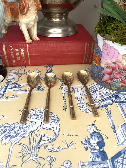 Vintage Chinoiserie Brass Bamboo Table/Tea Spoons