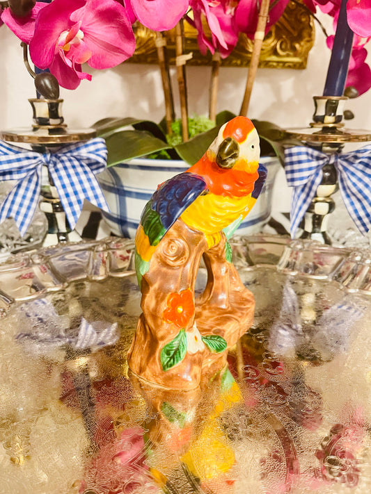 Mid Century Majolica Parrot Vase Made in Occupied Japan, Round Top Find