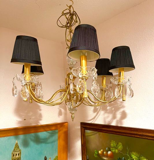 Vintage Hollywood Regency Gold Tole Tassel Chandelier