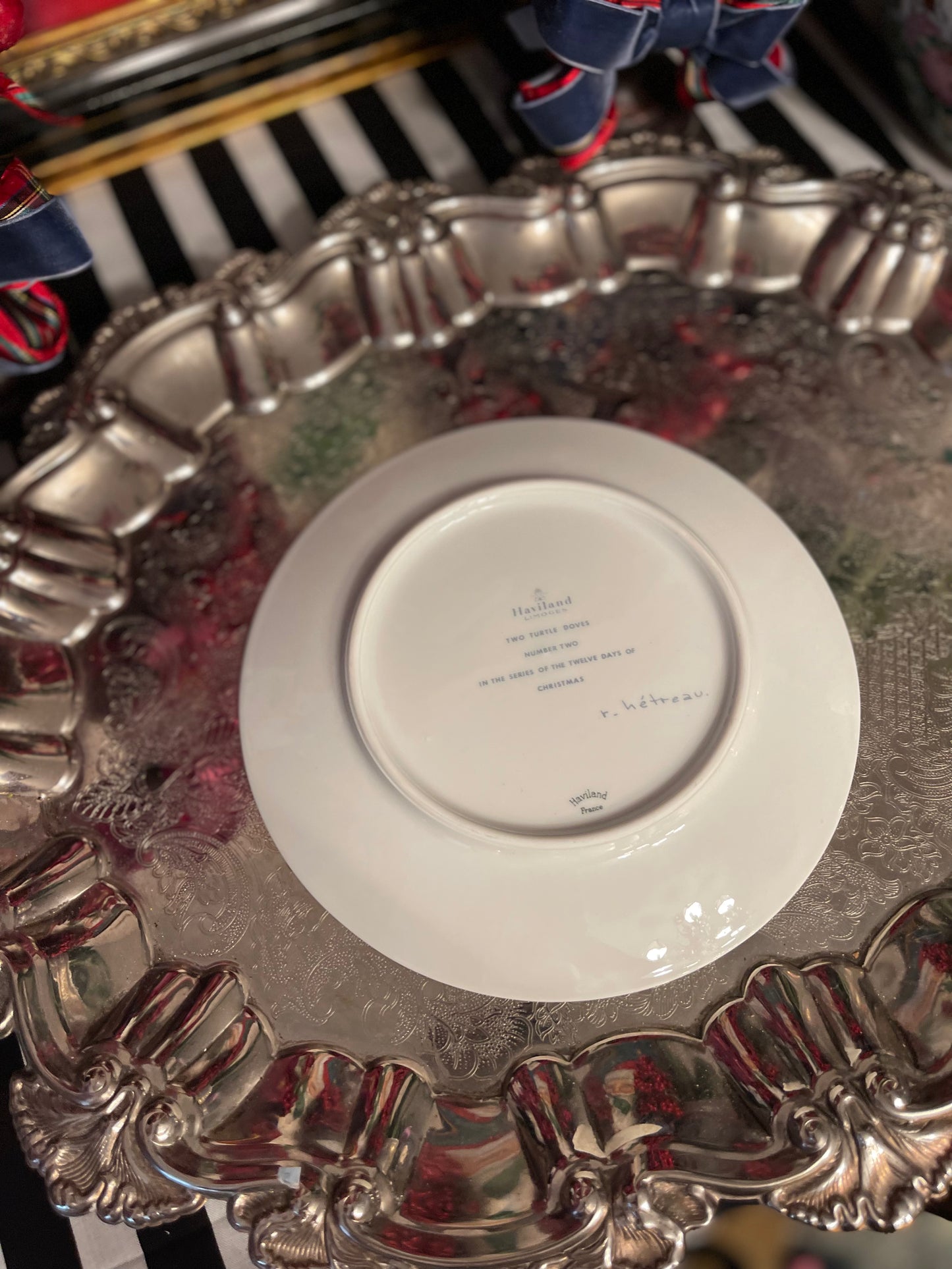 Vintage Haviland Limoges Two Turtle Doves Plate, Twelve Days of Christmas Plate