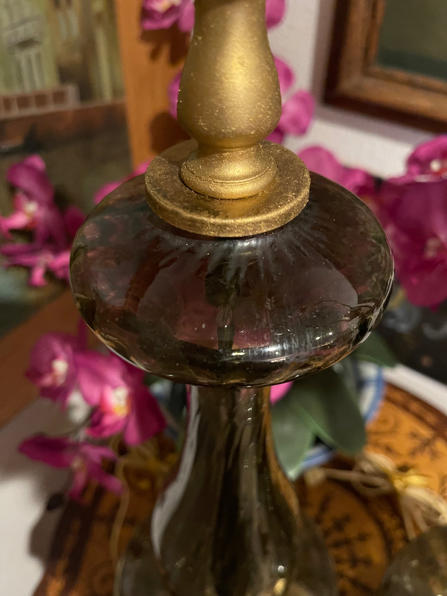 Italian Murano Smoke Glass Table Lamp Pair,MCM