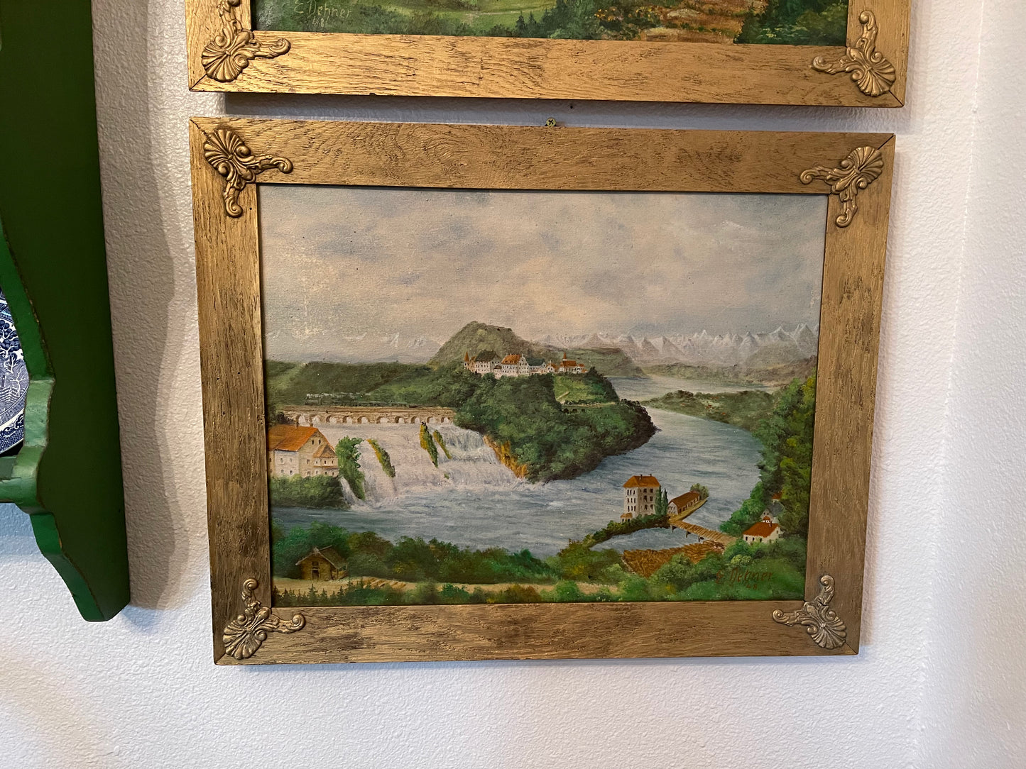 Antique Painting of the Rhine River in the Swiss Alps #1, Signed and Dated, Framed