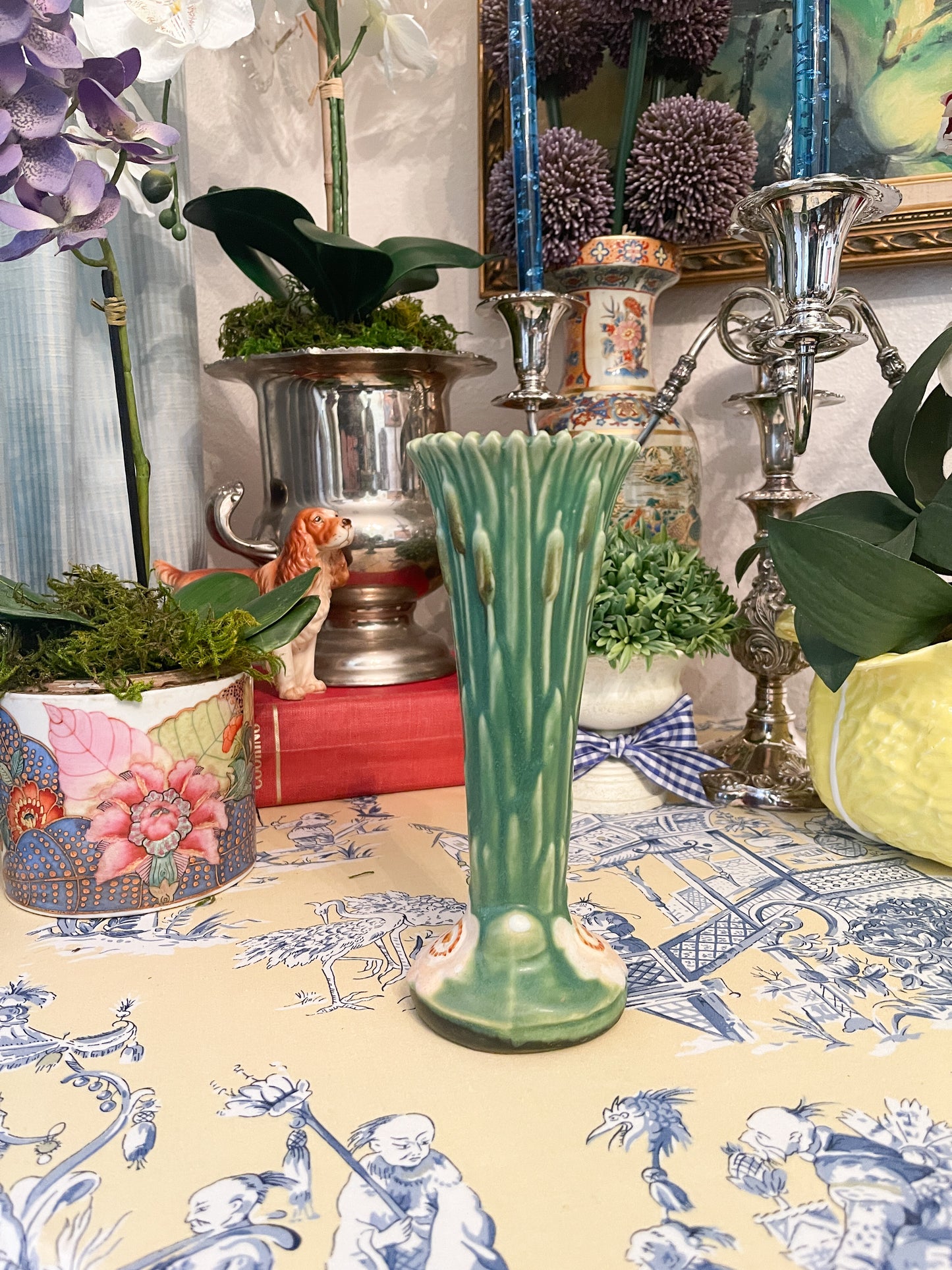 Weller Pottery Ardsley Lily Pad Vase, Water Lily and Cattails, and White