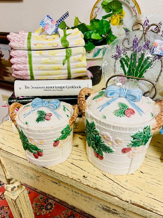 The Haldon Group Blue Ribbon and Bow Basketweave Canister Set