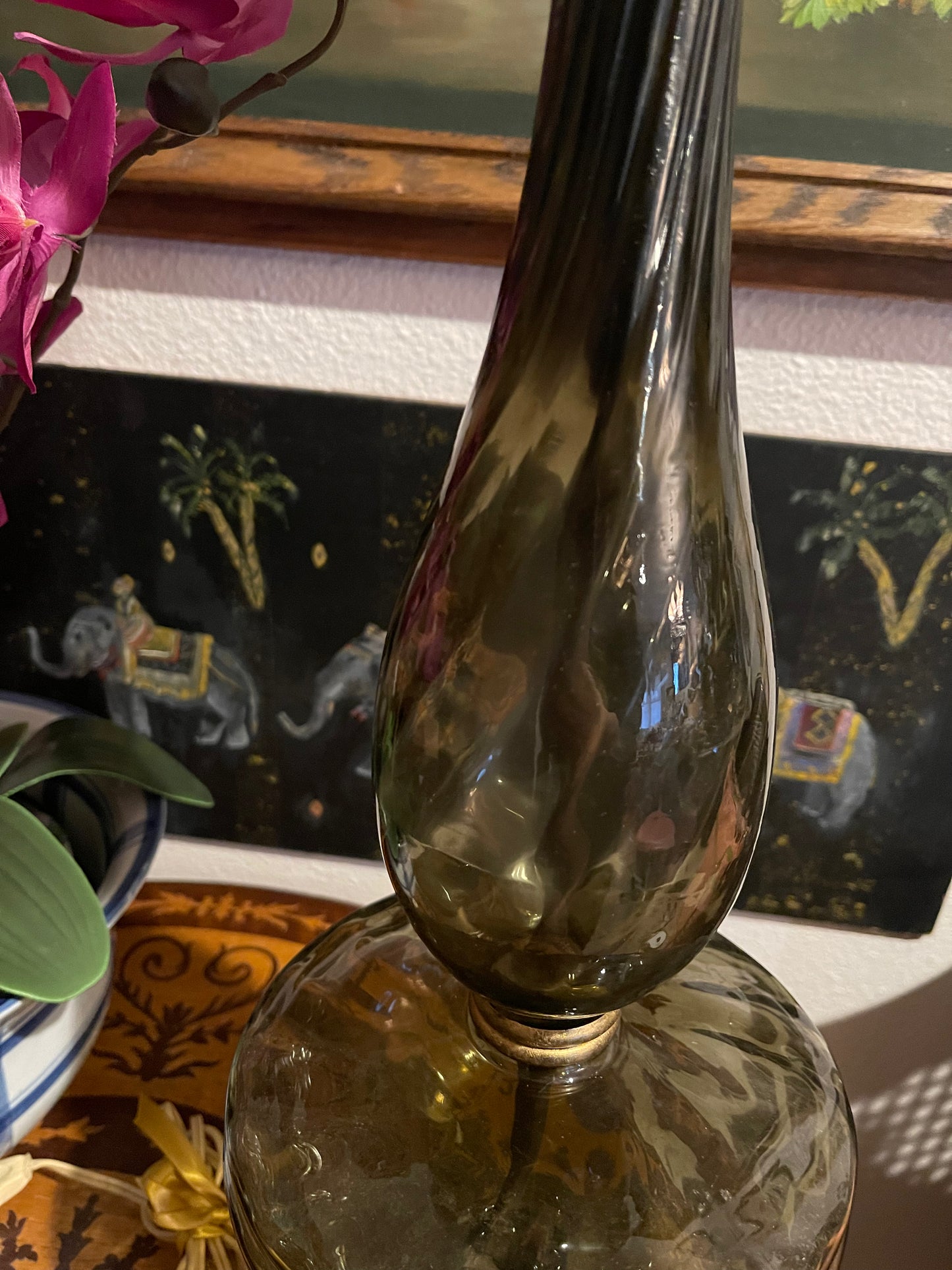 Italian Murano Smoke Glass Table Lamp Pair,MCM