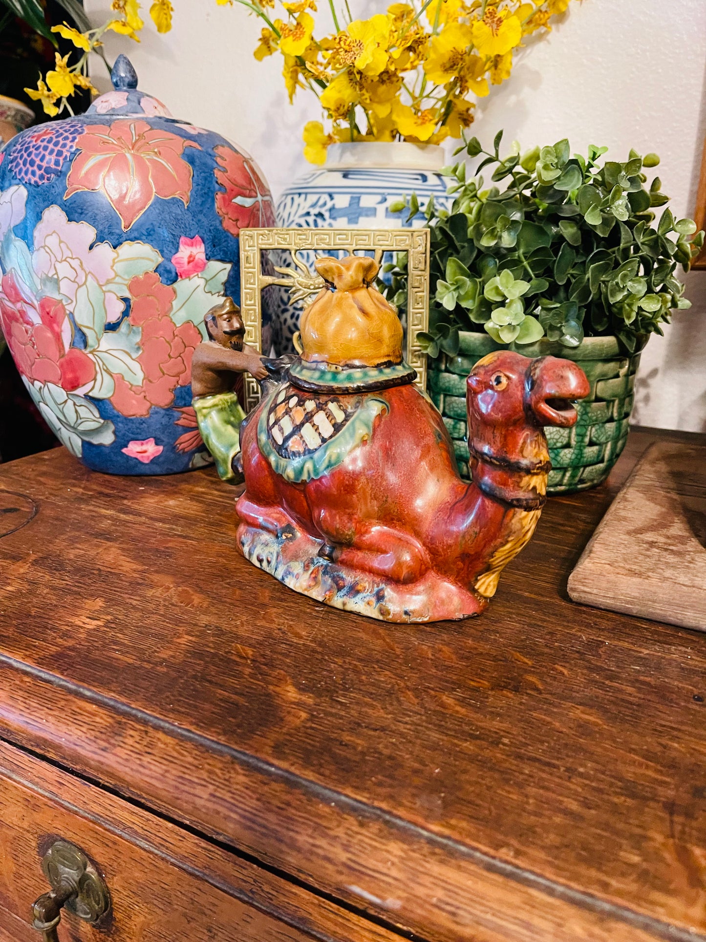 Vintage Majolica Camel Tea Pot, Camel Shelf Decor