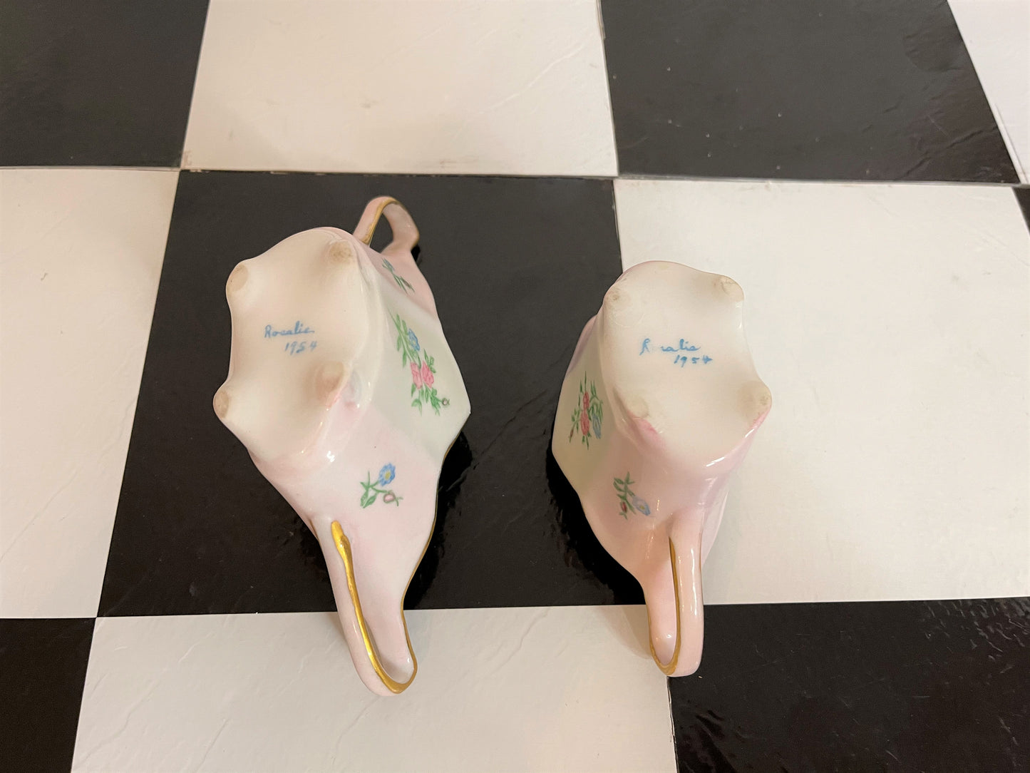 Pink and White Floral Creamer and Sugar Set - Vintage - Hand Painted