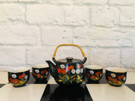 Vintage Tea Set with Vibrant Poppies - Made in Japan