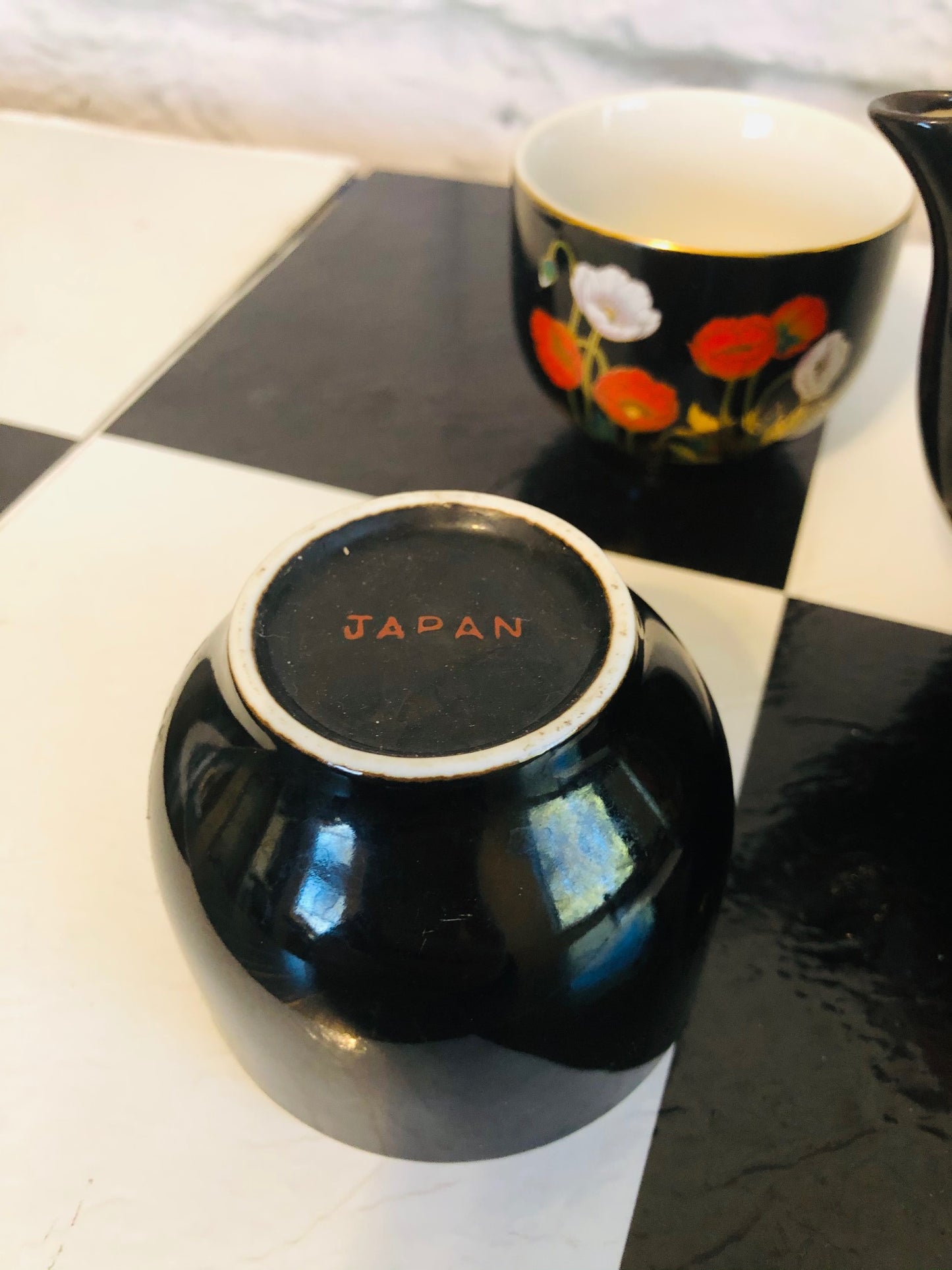 Vintage Tea Set with Vibrant Poppies - Made in Japan