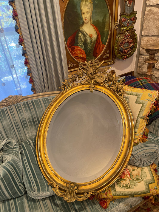 19th-Century French Giltwood Beveled Mirror – A Parisian Treasure of Louis XVI Elegance