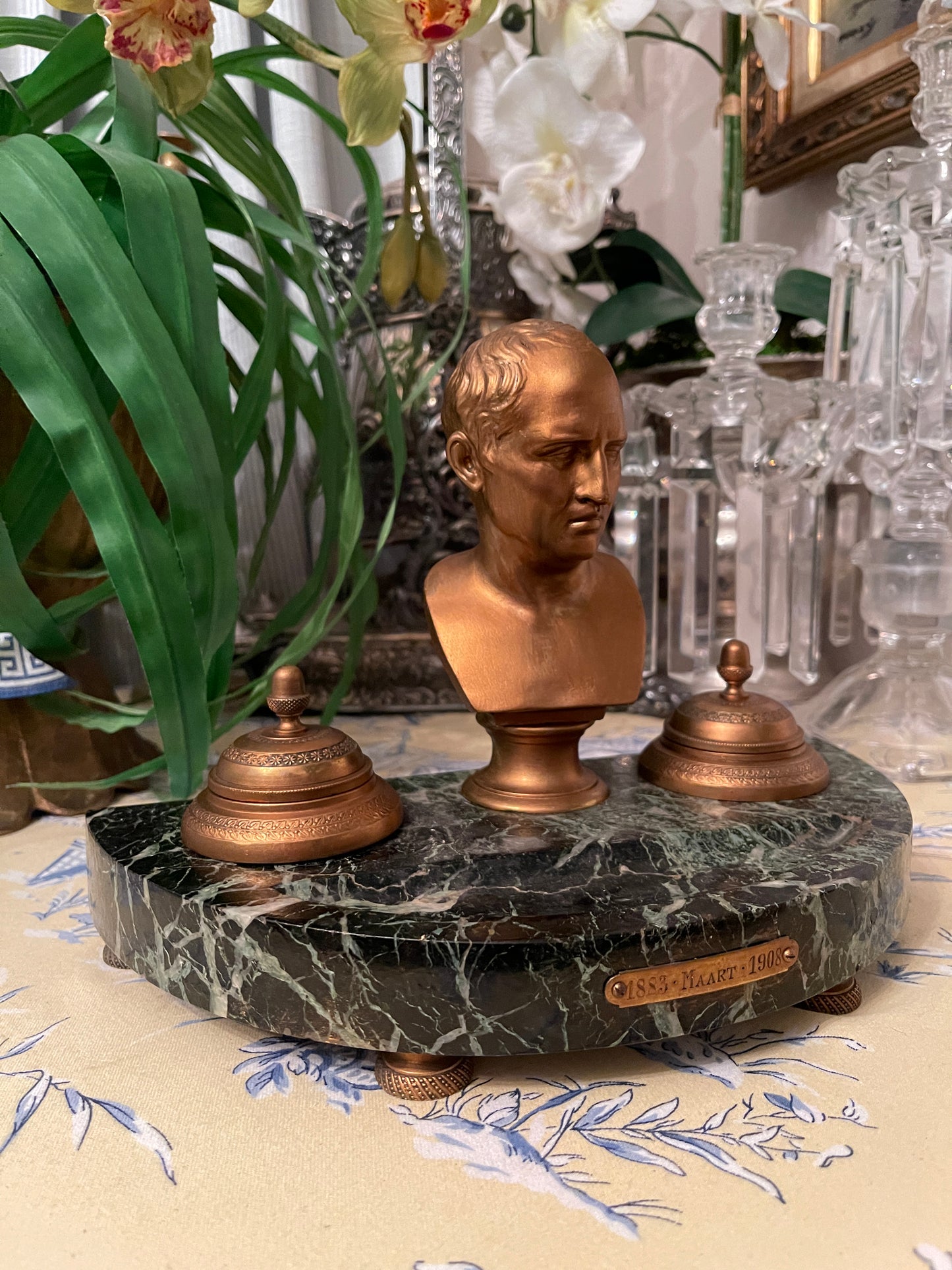 Antique Bronze and Marble Ink Well with Emporer Napoleon Bonaparte Bust, FANTASTIC!