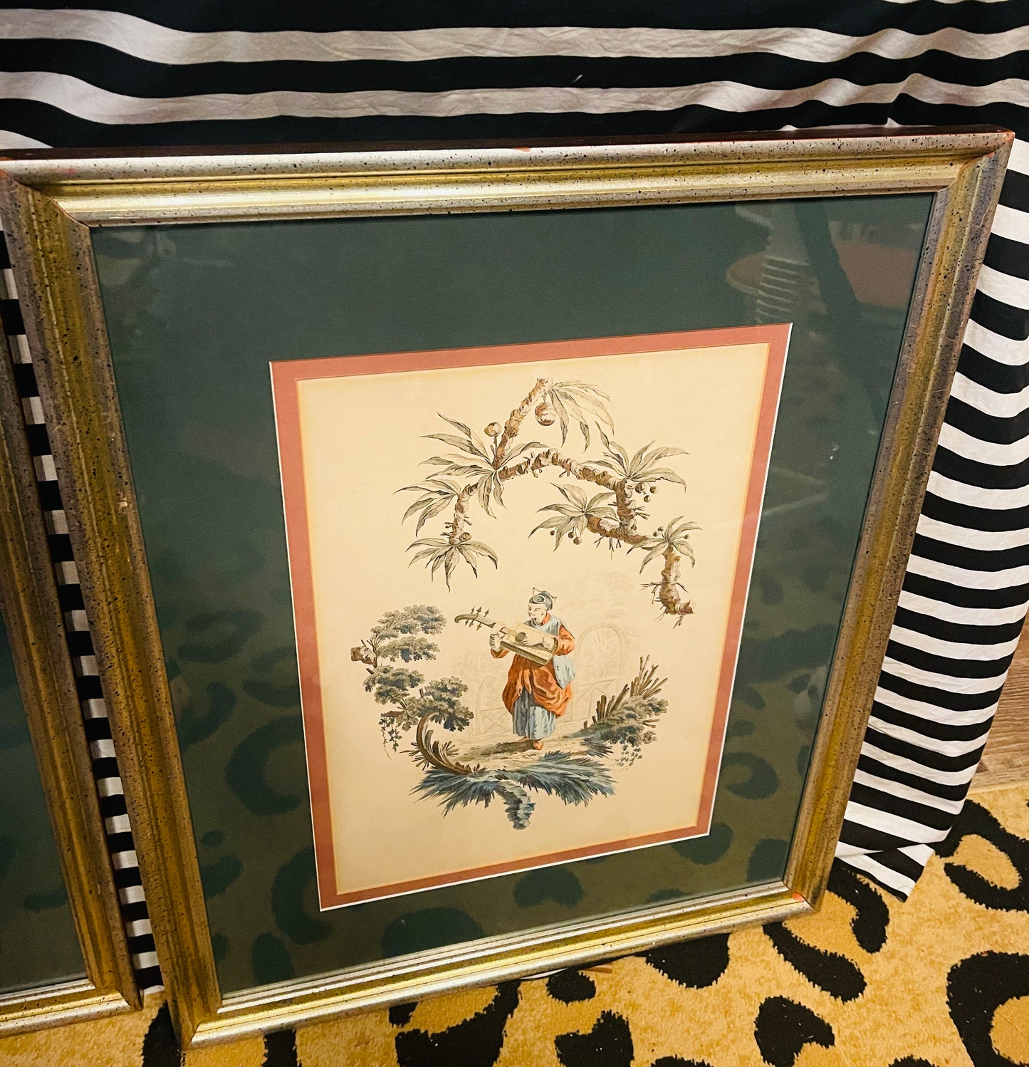 Chinoiserie Lithographs, Hand Colored, Custom Framed