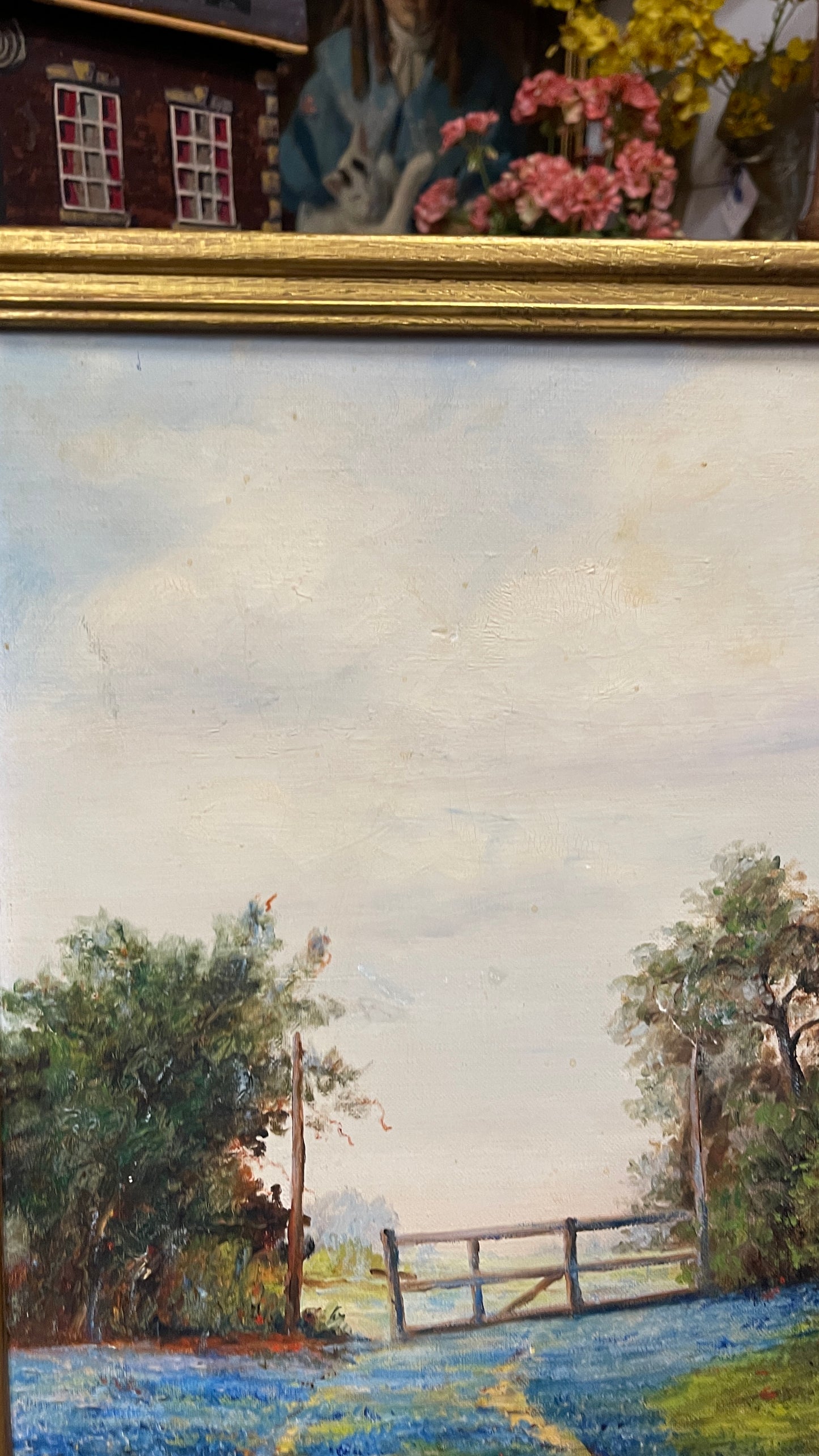 Vintage Original Texas Bluebonnet Landscape Oil Painting | Signed Mary Barker | Dated 1959