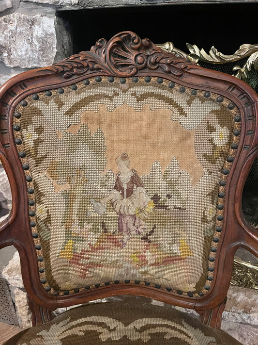 Hunt Furniture Co. Carved French Needlepoint Chair, Louis XV Rococo Style, c.1928