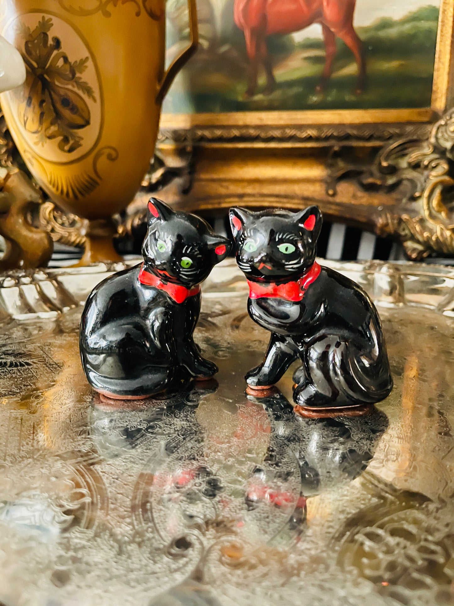 Vintage Shafford Black Cat Figurines